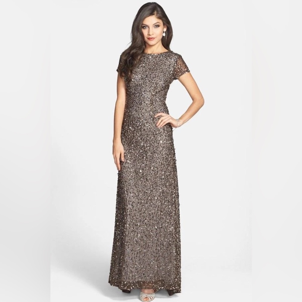 Adrianna Papell Silver Sequin Gown